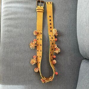 Sportmax MaxMara Beige Suede Belt w/ Grommets & Tassels